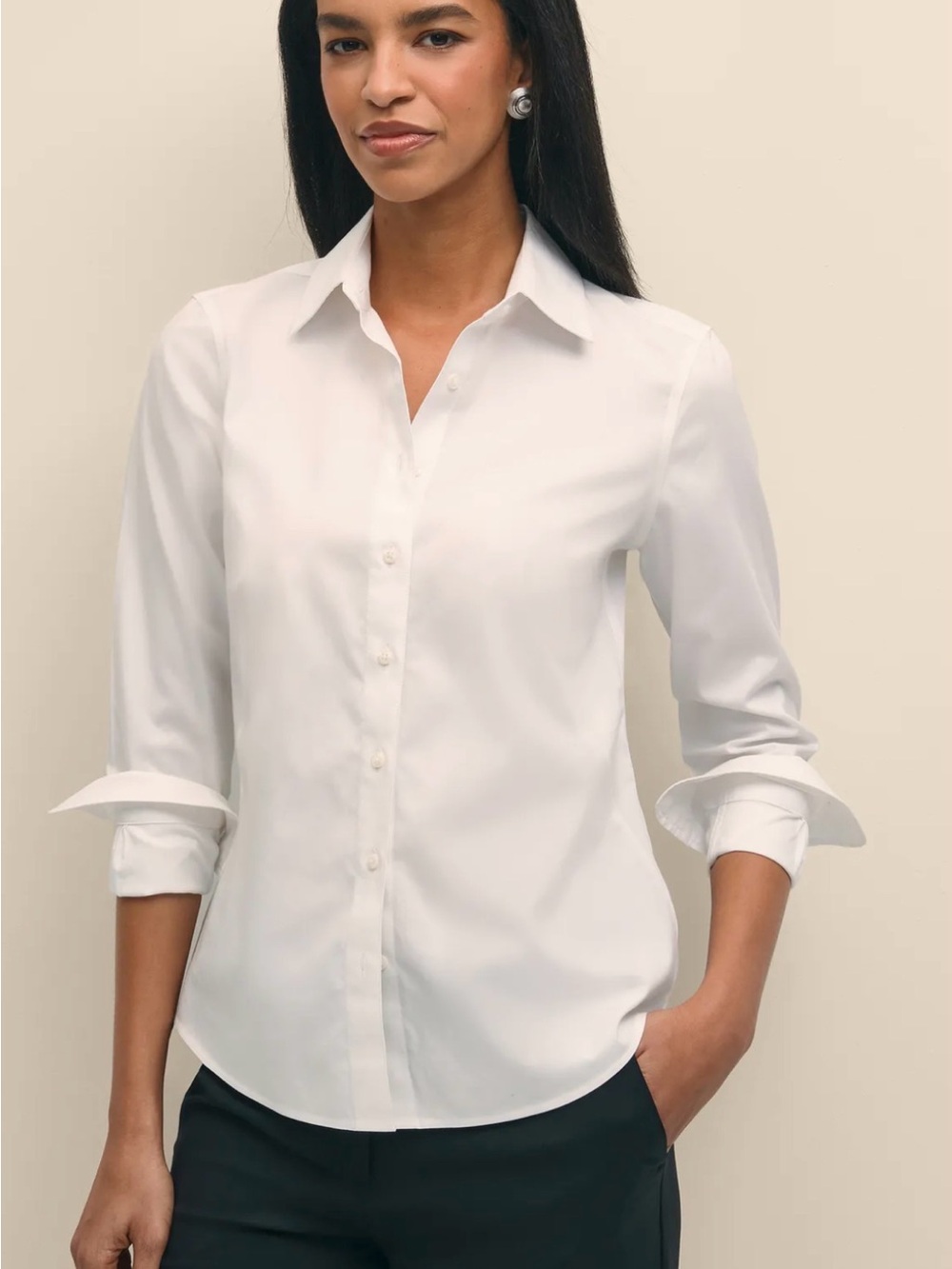 Brooks Brothers White Classic Fit Women's Button-Down Shirt